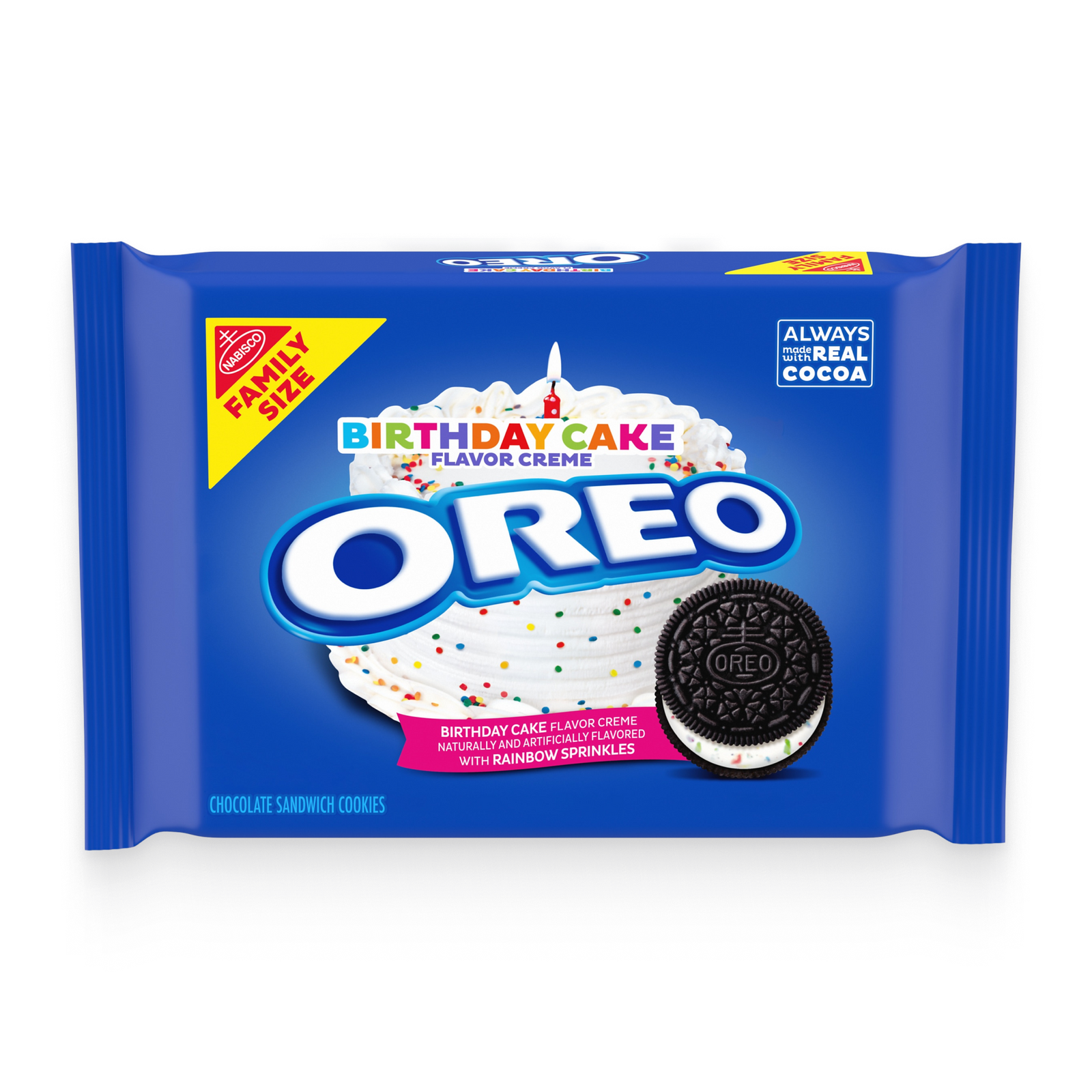 Birthday Cake Creme Chocolate Sandwich Cookies, Family Size F0