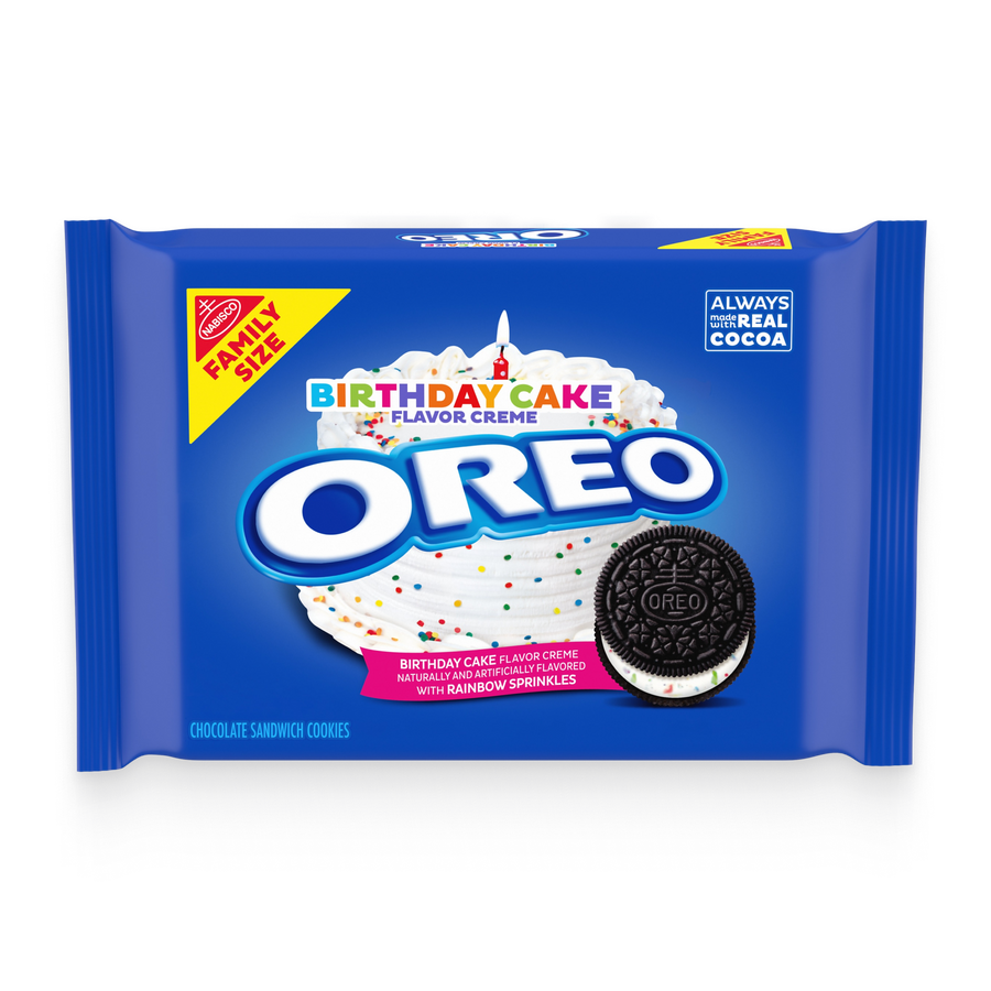 Birthday Cake Creme Chocolate Sandwich Cookies, Family Size F0