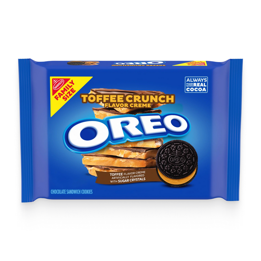 Toffee Crunch Creme With Sugar Crystals Chocolate Sandwich Cookies, Family Size B0